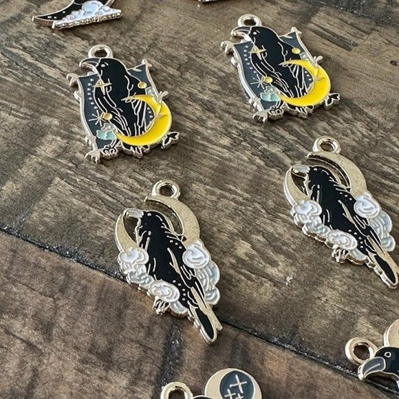 10pc Halloween Raven Charm Set  - Moon Skull - Raven Skull - Picture 4 of 8